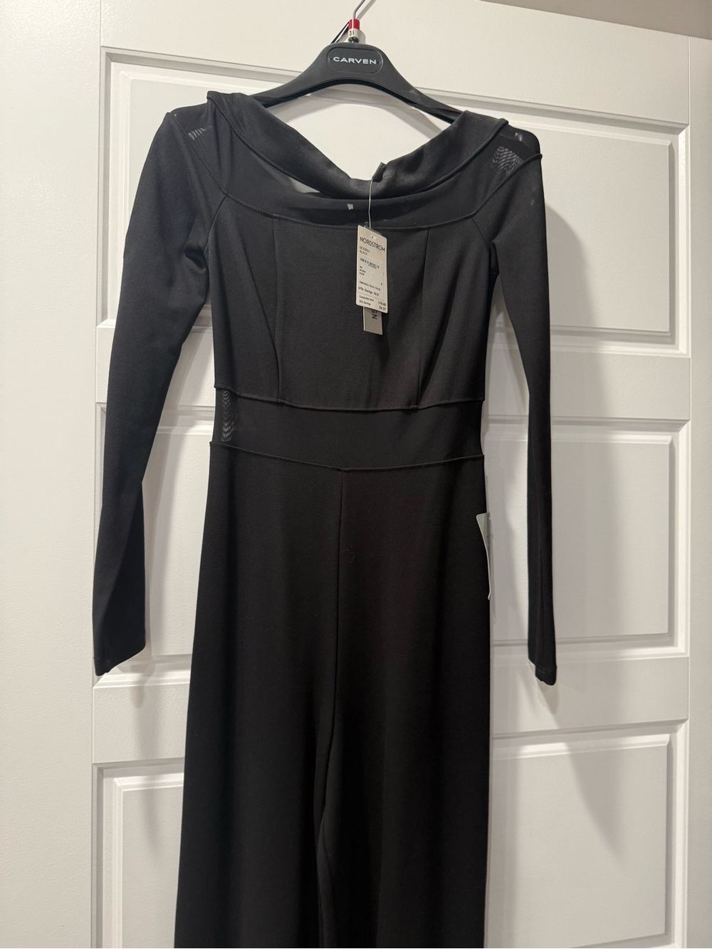 Black Long-Sleeve Jumpsuit with Boatneck